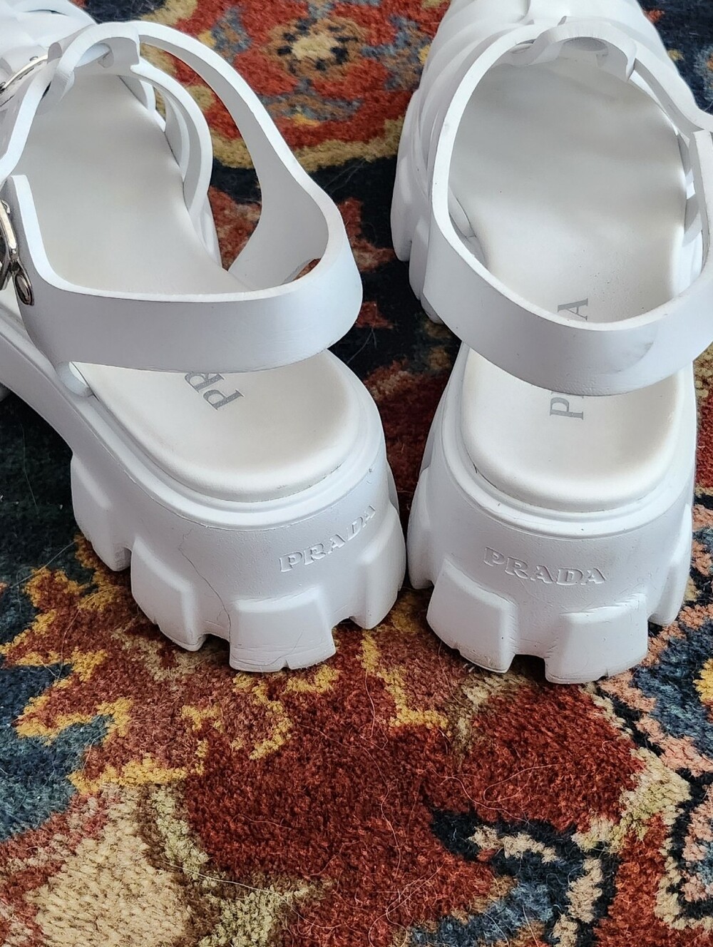 PRADA MONOLITH WOMEN'S WHITE CHUNKY SANDALS SIZE 10/40 EXCELLENT - Picture 8 of 10